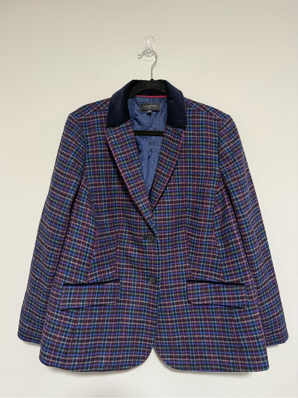 Talbots Multicolor Plaid Wool Blend Blazer Jacket Size 16W Preppy Academia Work